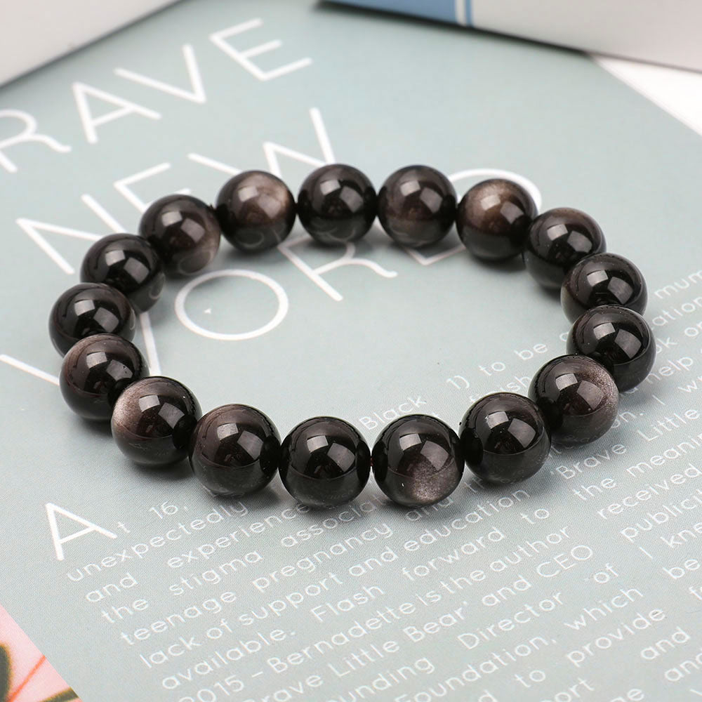 12mm Silver Obsidian Protection Bracelet