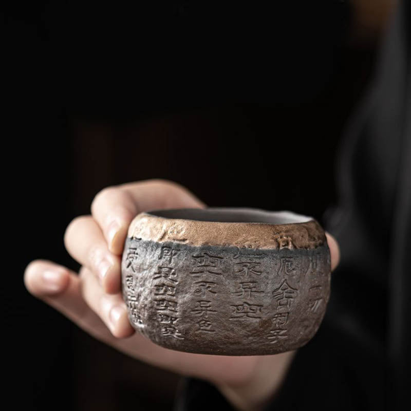 130 ml Keramik-Kung-Fu-Teetasse mit Herz-Sutra-Gravur