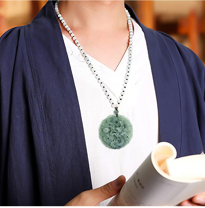 Jade Dragon Necklace 50mm Pendant for Prosperity & Luck