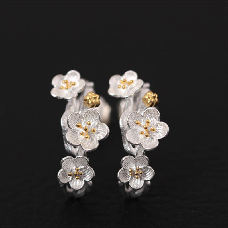 925 Sterling Silver Plum Blossom Spiritual Earrings for Protection