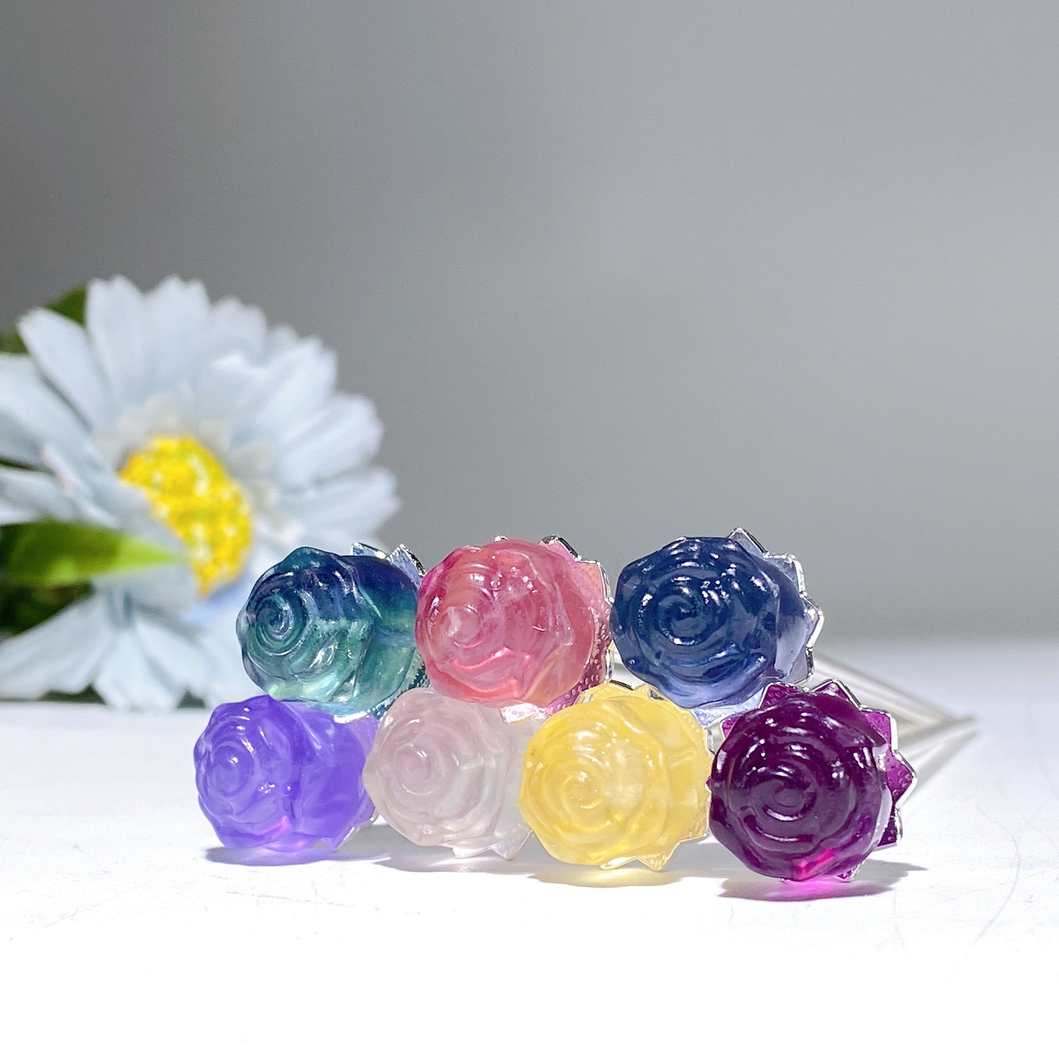 13cm Fluorite Rose Flower Hair Pin for Chakra Healing