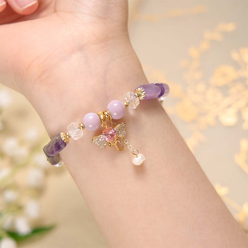Amethyst Green Aventurine Elephant Charm Bracelet