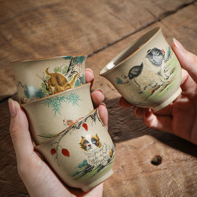 12 Chinese Zodiac Ceramic Teacup | 130ml Kung Fu Tea Cup