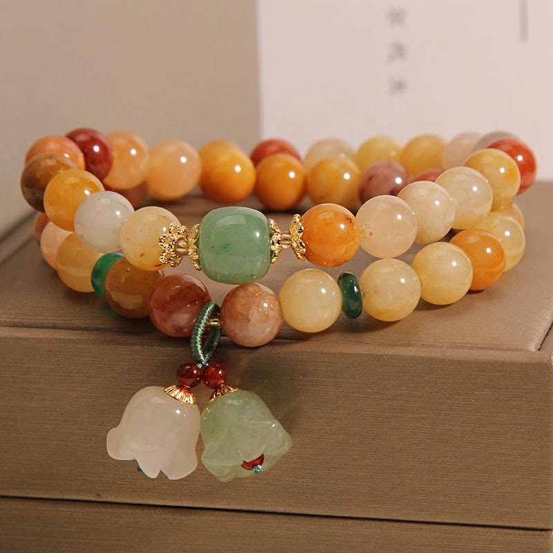 Goldenes Seiden-Jade-Doppelschicht-Glücksarmband 8 mm