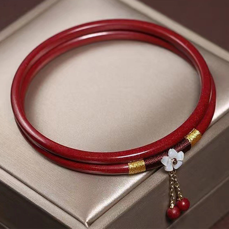 58mm Cinnabar Flower Blessing Bangle Bracelet for Meditation