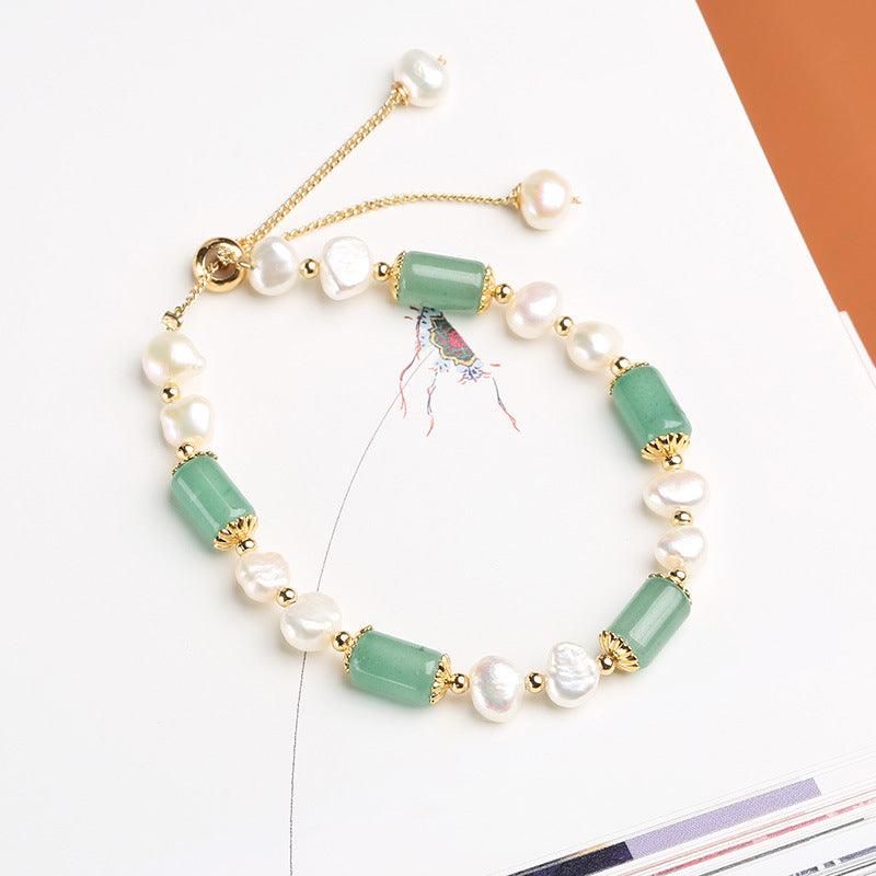 Green Aventurine Pearl Pink Crystal Luck Bracelet