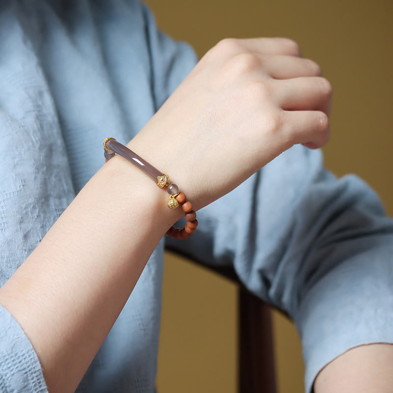 14–16 cm grauer Achat, Sandelholz, Chalcedon, Manschettenarmband für Ruhe