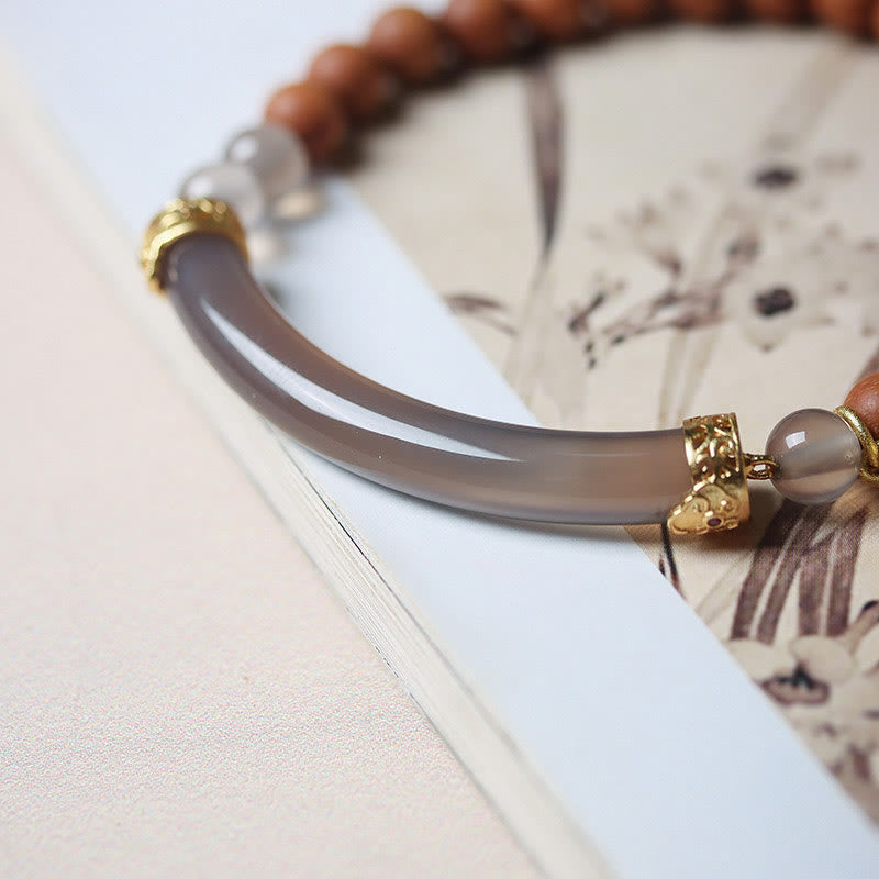 14–16 cm grauer Achat, Sandelholz, Chalcedon, Manschettenarmband für Ruhe