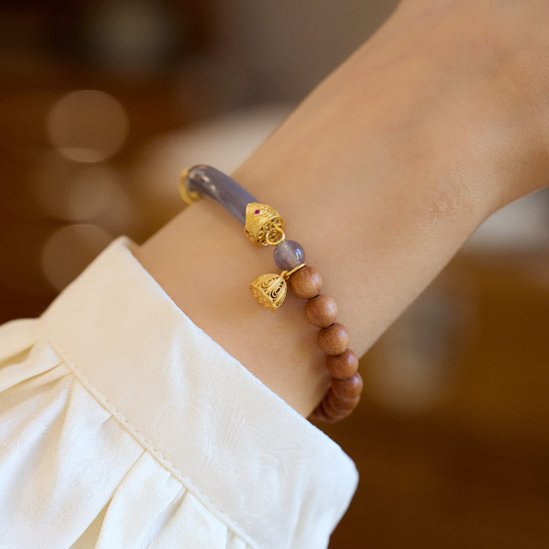 14–16 cm grauer Achat, Sandelholz, Chalcedon, Manschettenarmband für Ruhe