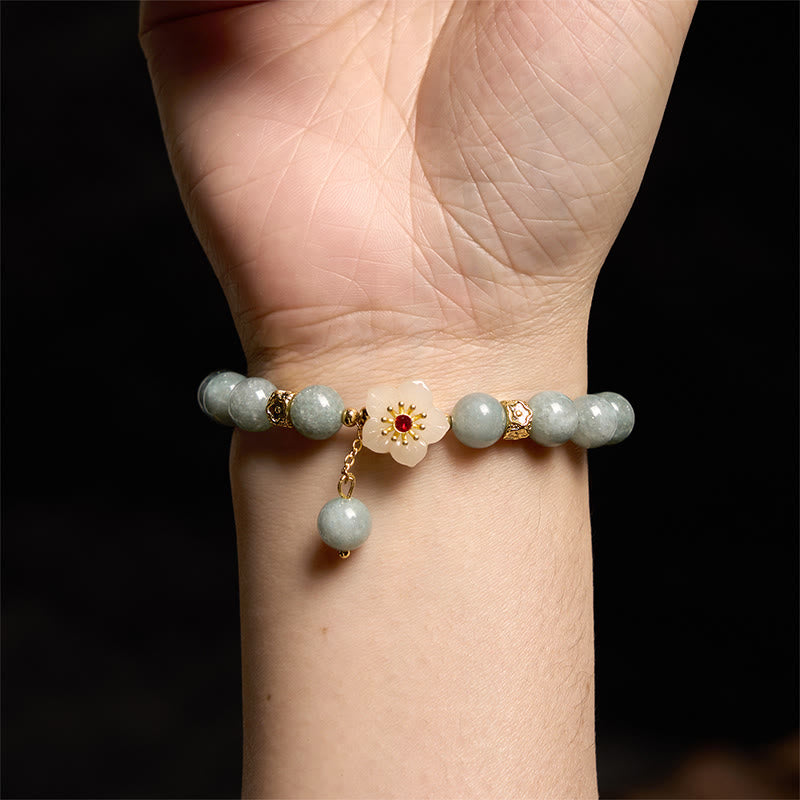 14–16 cm großes Jade-Armband mit Blumenmotiv für Wohlstand