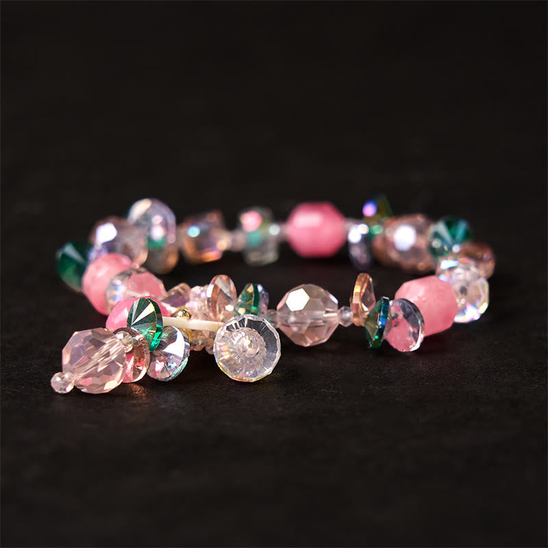 14–16 cm großes Heilarmband mit rosa, grün und weißem Kristall