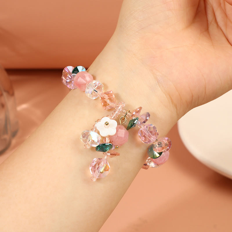 14–16 cm großes Heilarmband mit rosa, grün und weißem Kristall