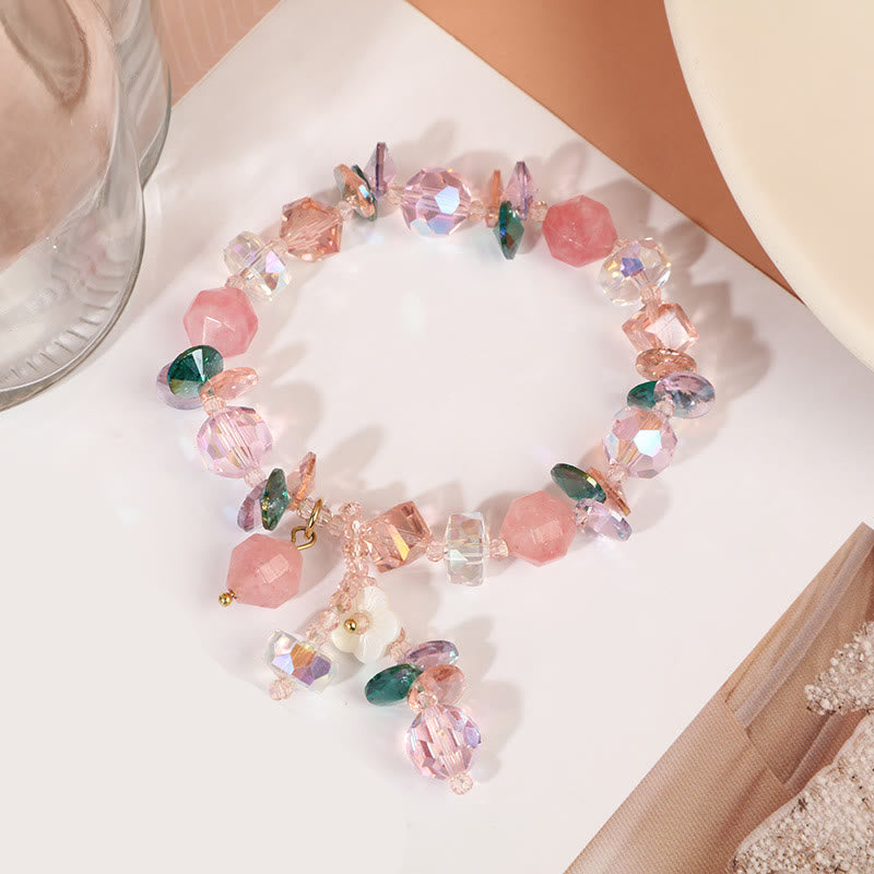 14–16 cm großes Heilarmband mit rosa, grün und weißem Kristall