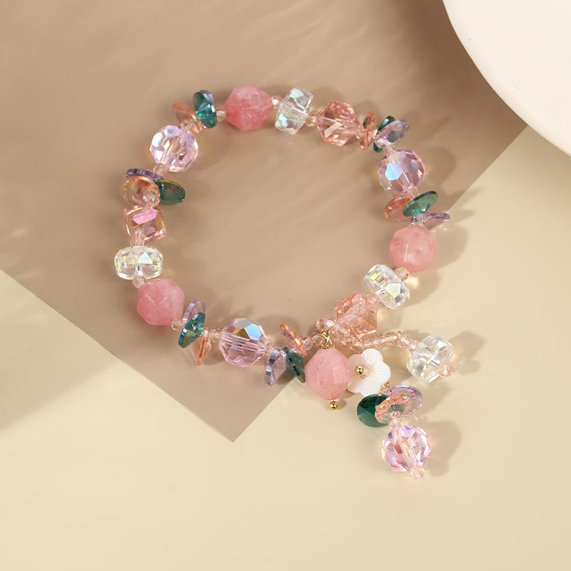 14–16 cm großes Heilarmband mit rosa, grün und weißem Kristall