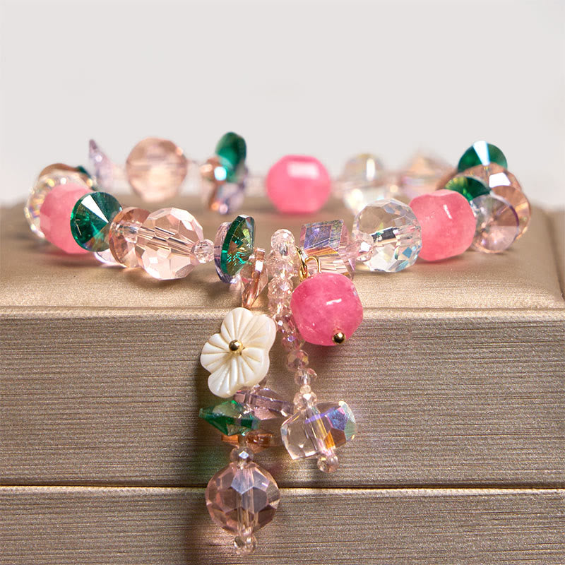 14–16 cm großes Heilarmband mit rosa, grün und weißem Kristall