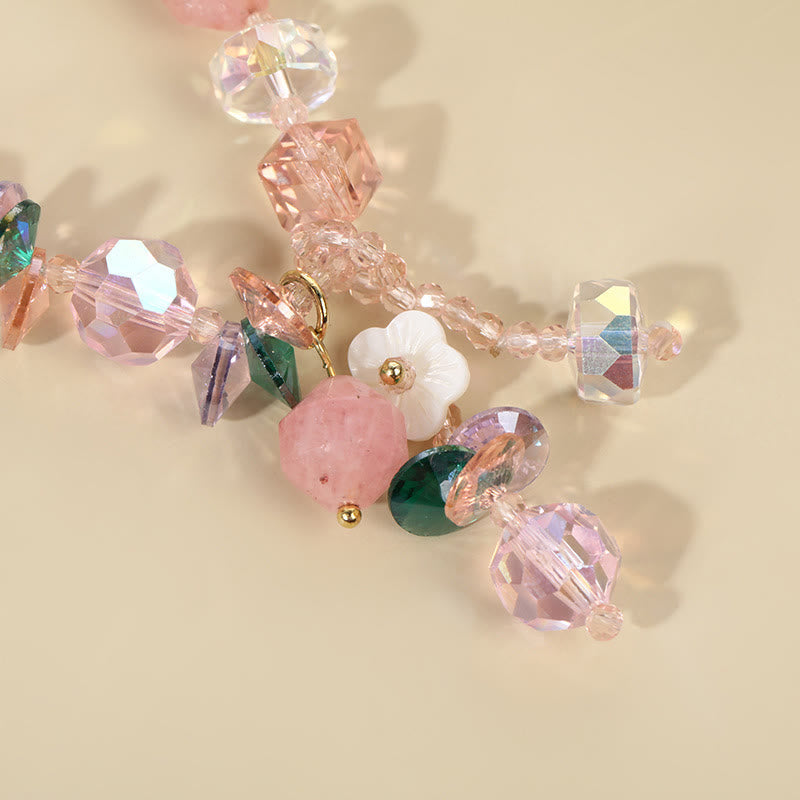 14–16 cm großes Heilarmband mit rosa, grün und weißem Kristall