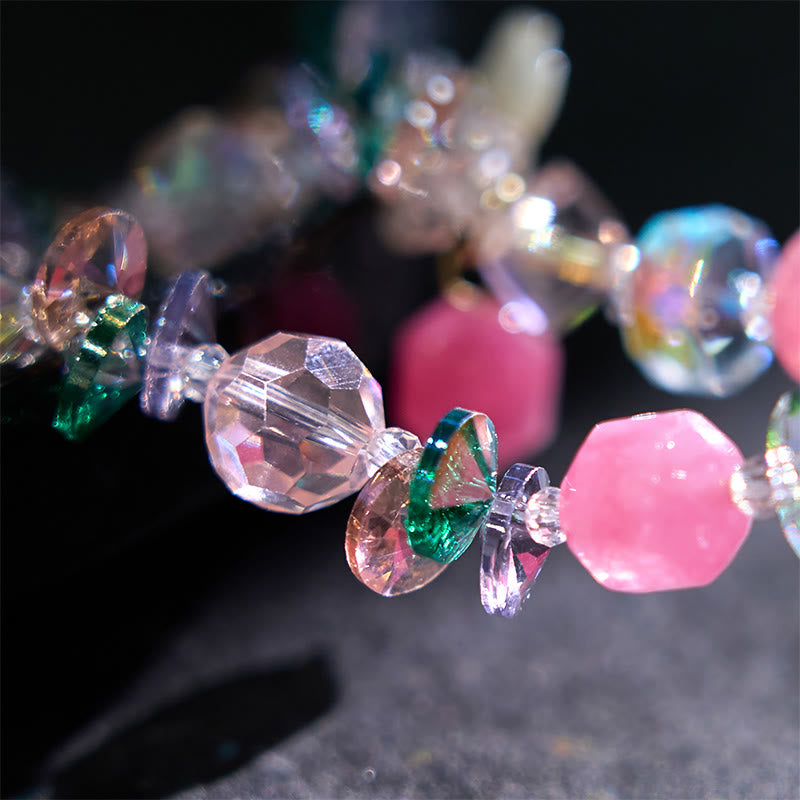 14–16 cm großes Heilarmband mit rosa, grün und weißem Kristall
