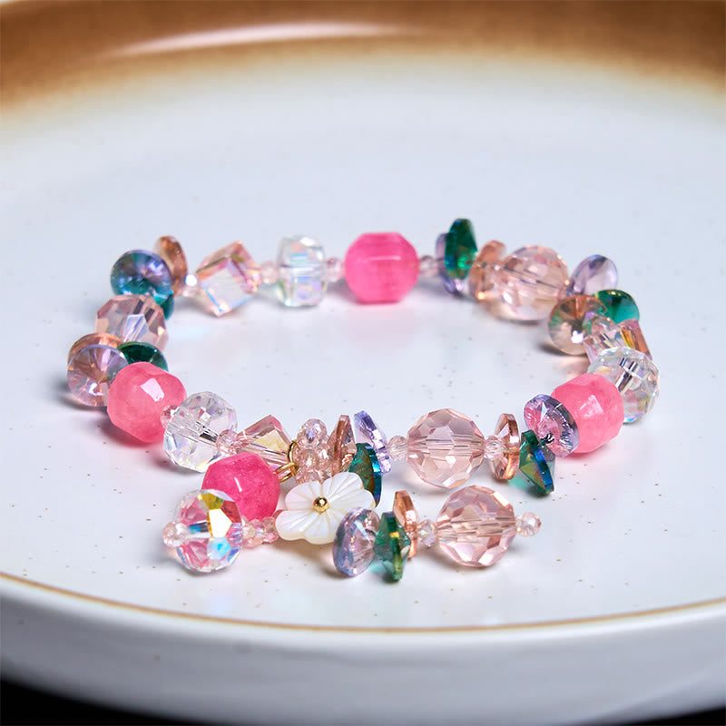 14–16 cm großes Heilarmband mit rosa, grün und weißem Kristall