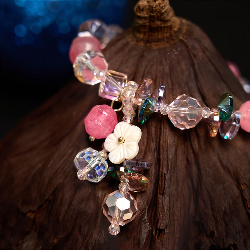 14–16 cm großes Heilarmband mit rosa, grün und weißem Kristall