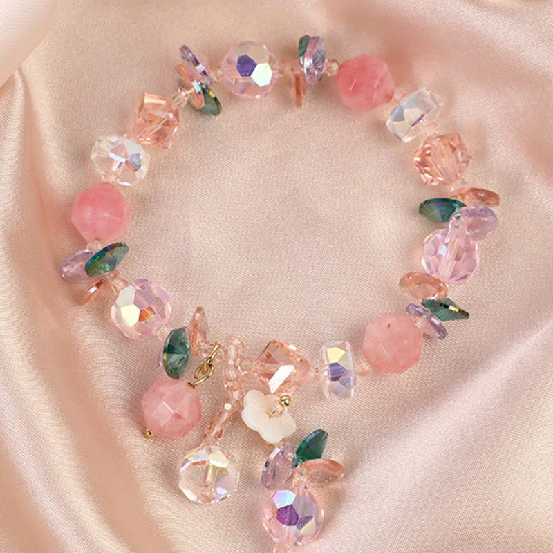 14–16 cm großes Heilarmband mit rosa, grün und weißem Kristall