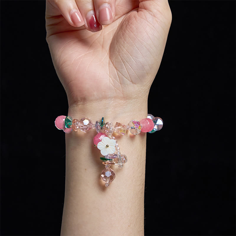 14–16 cm großes Heilarmband mit rosa, grün und weißem Kristall