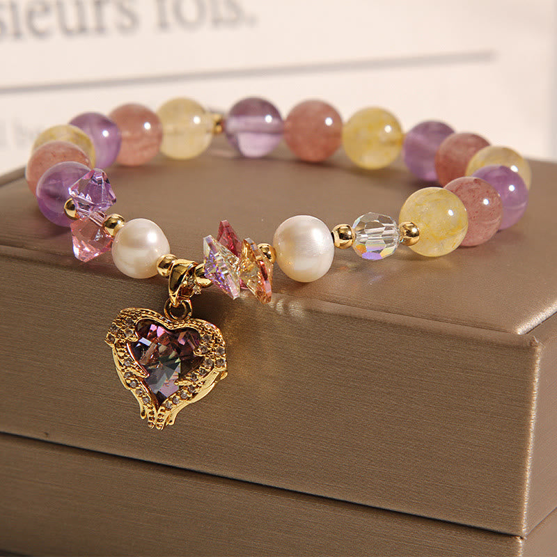 14–16 cm großes Herz-Ruhearmband aus rotem Tigerauge und Amethyst