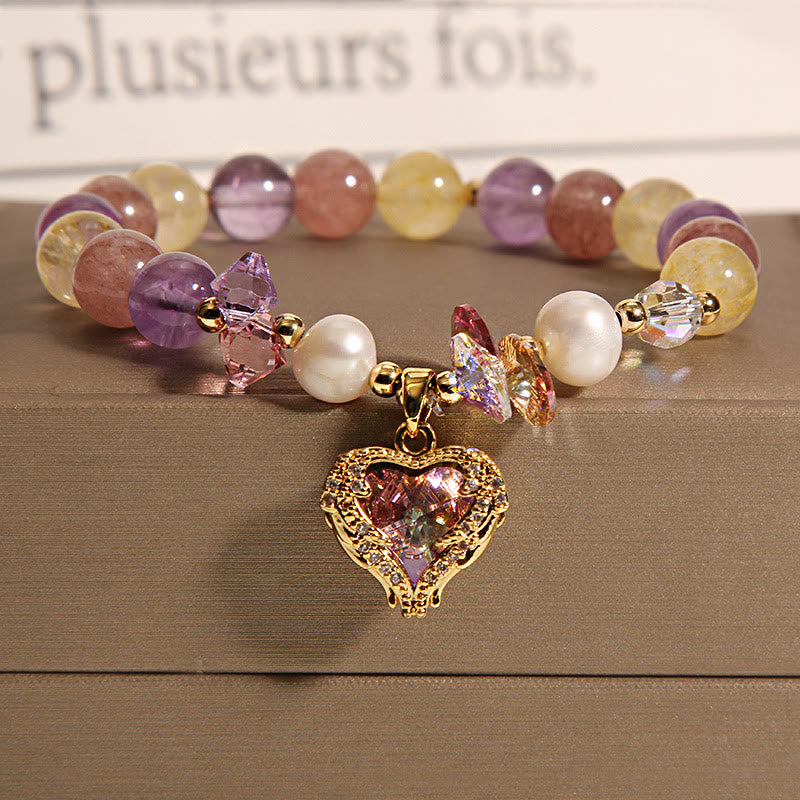 14–16 cm großes Herz-Ruhearmband aus rotem Tigerauge und Amethyst