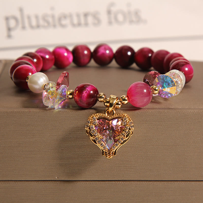 14–16 cm großes Herz-Ruhearmband aus rotem Tigerauge und Amethyst