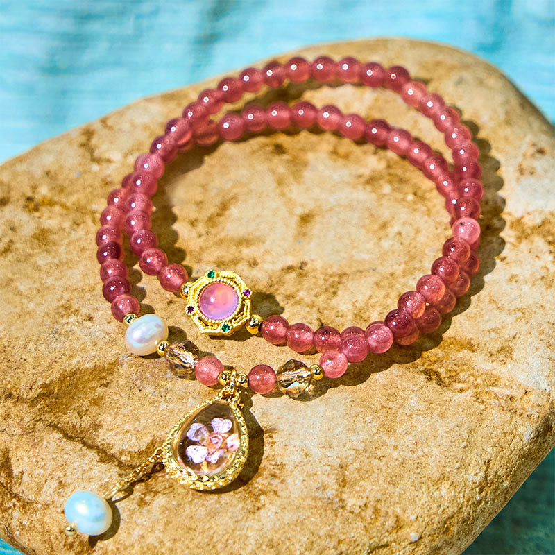 14–16 cm großes Erdbeerquarz-Doppelwickelarmband