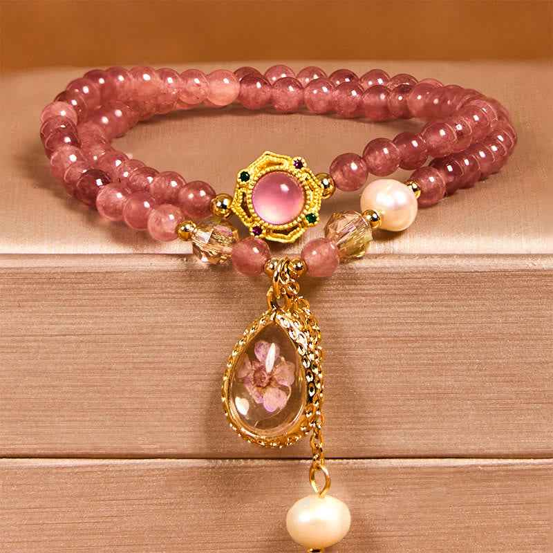 14–16 cm großes Erdbeerquarz-Doppelwickelarmband