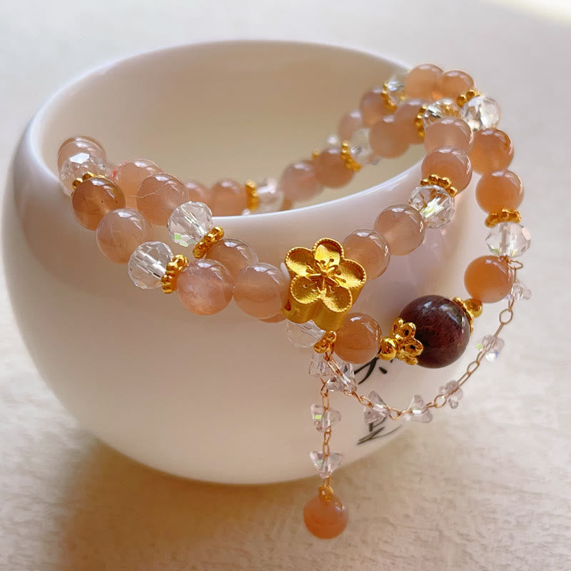14–16 cm großes spirituelles Armband mit Sonnenstein-Kristall und doppelter Wicklung