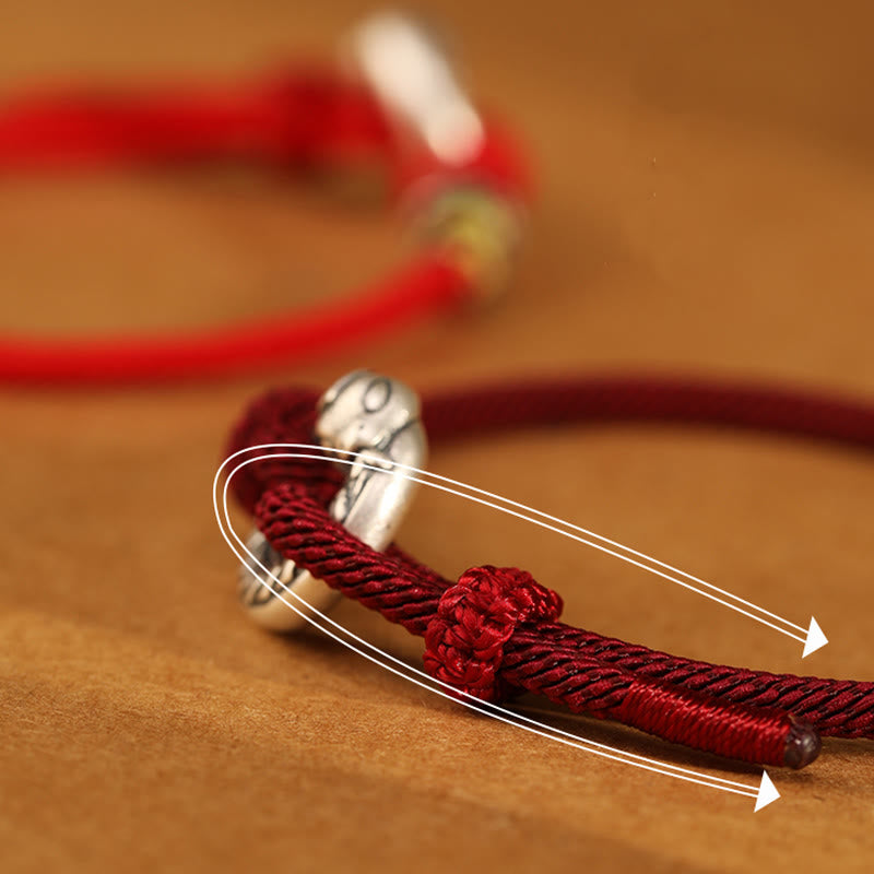 14–17 cm dunkelrote Schnur, 999 Sterlingsilber, Peace-Schnalle, Stärke-Armband