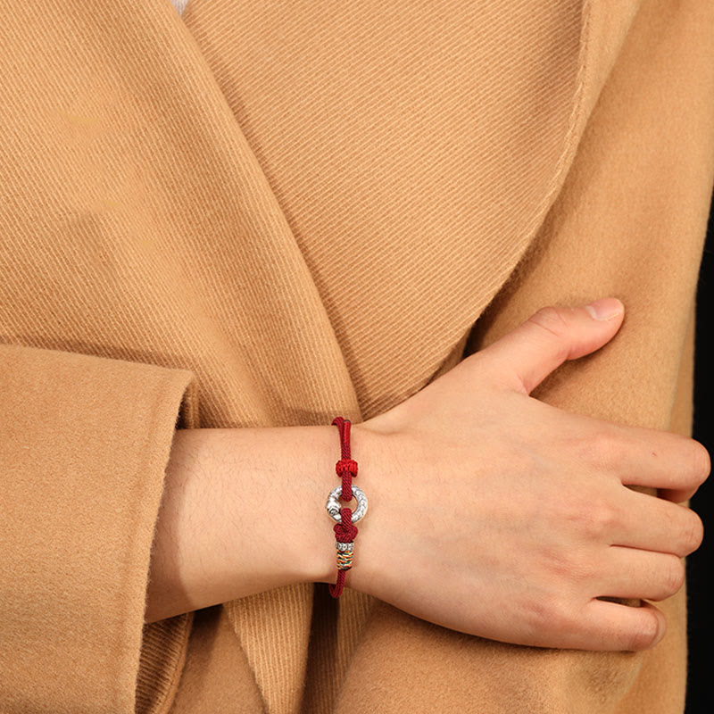 14–17 cm dunkelrote Schnur, 999 Sterlingsilber, Peace-Schnalle, Stärke-Armband