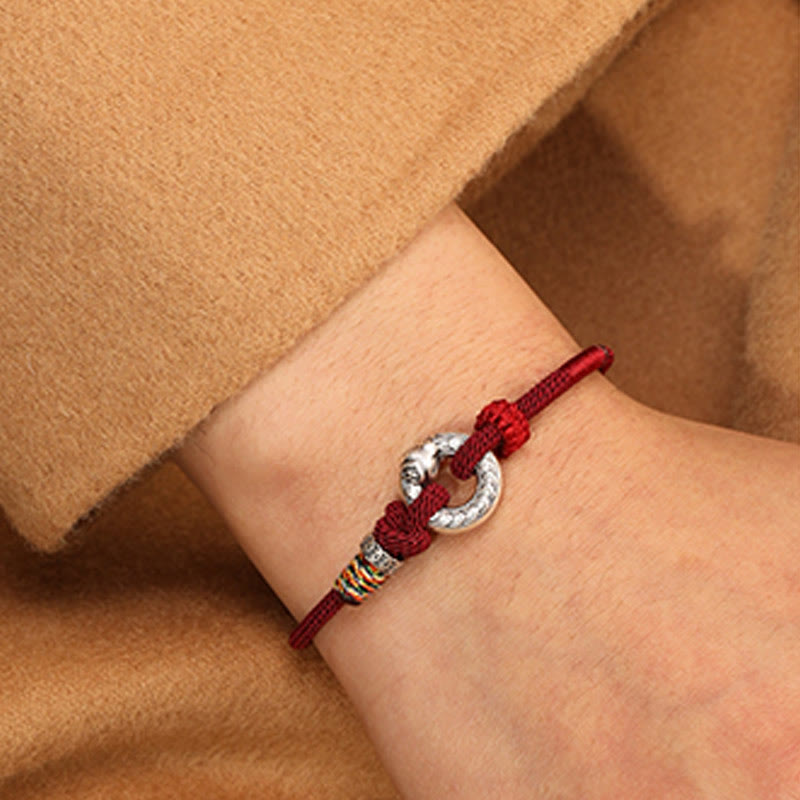 14–17 cm dunkelrote Schnur, 999 Sterlingsilber, Peace-Schnalle, Stärke-Armband