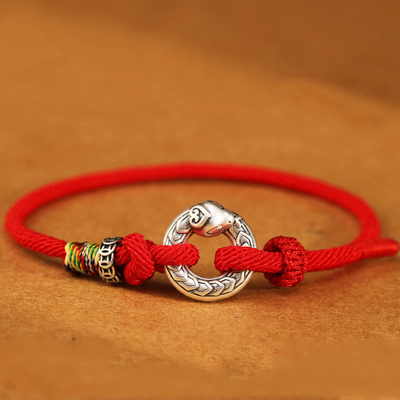 14–17 cm dunkelrote Schnur, 999 Sterlingsilber, Peace-Schnalle, Stärke-Armband