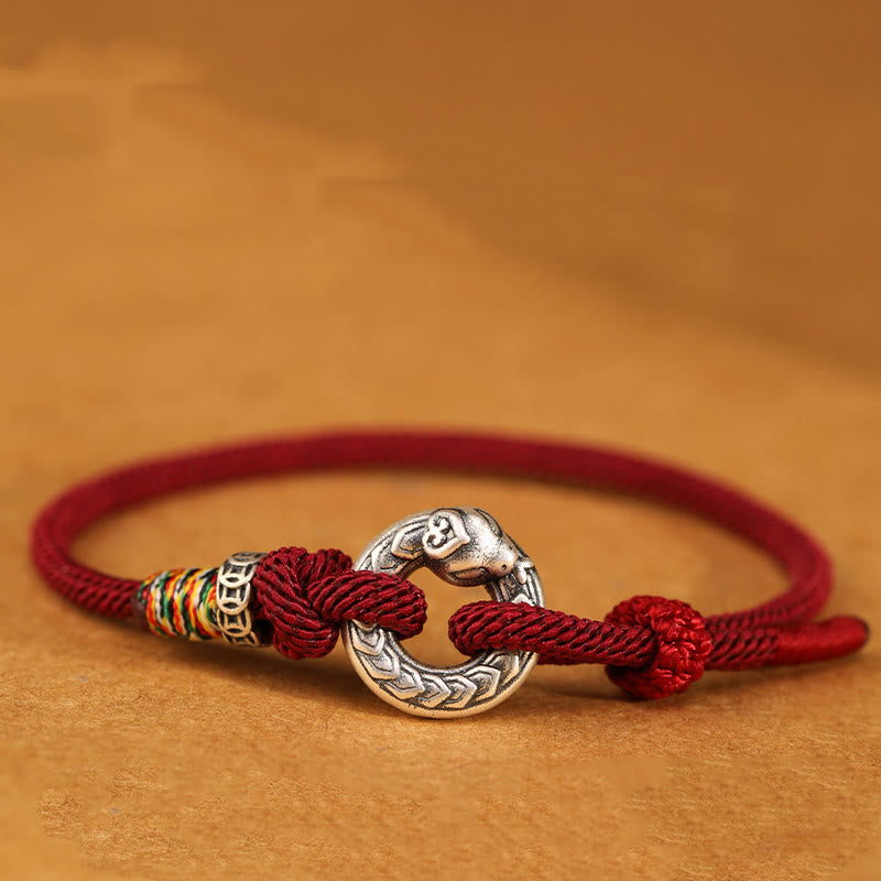 14–17 cm dunkelrote Schnur, 999 Sterlingsilber, Peace-Schnalle, Stärke-Armband