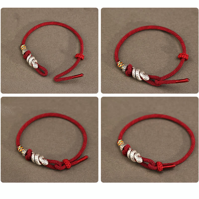 14–17 cm dunkelrote Schnur, 999 Sterlingsilber, Peace-Schnalle, Stärke-Armband