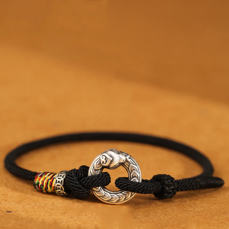 14–17 cm dunkelrote Schnur, 999 Sterlingsilber, Peace-Schnalle, Stärke-Armband