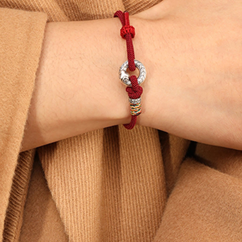14–17 cm dunkelrote Schnur, 999 Sterlingsilber, Peace-Schnalle, Stärke-Armband