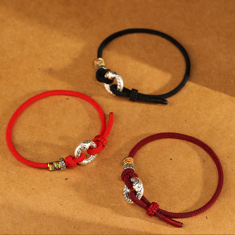 14–17 cm dunkelrote Schnur, 999 Sterlingsilber, Peace-Schnalle, Stärke-Armband