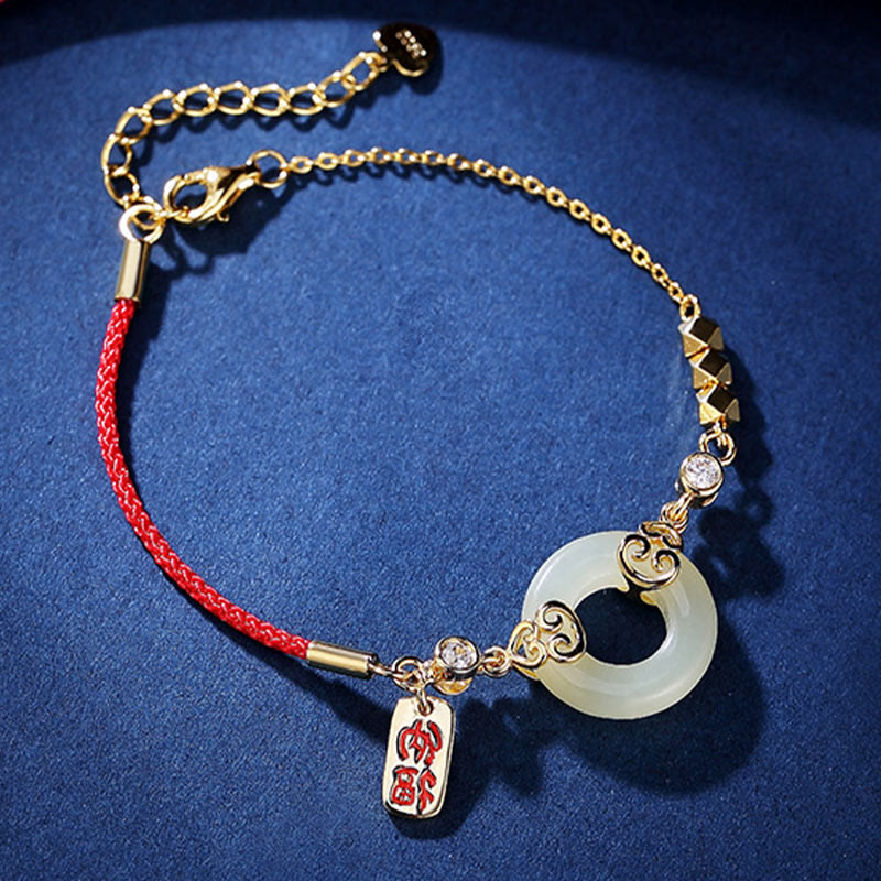 14–17 cm großes Armband, Halskette und Ohrringe aus Hetian-Jade mit Peace-Schnalle