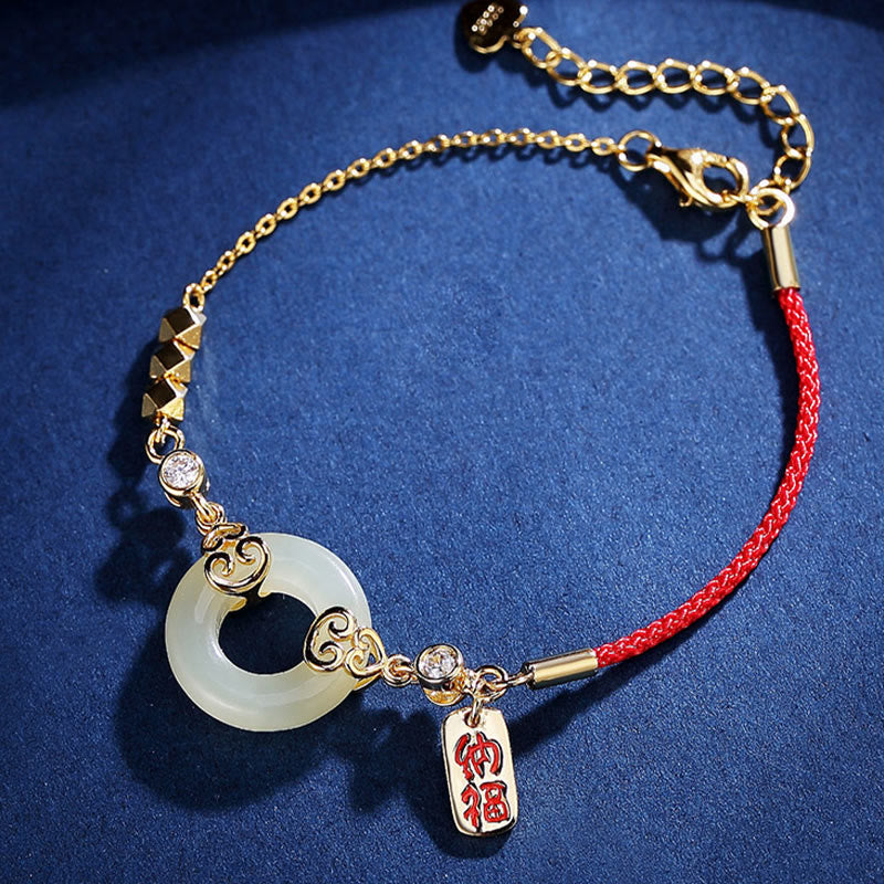 14–17 cm großes Armband, Halskette und Ohrringe aus Hetian-Jade mit Peace-Schnalle