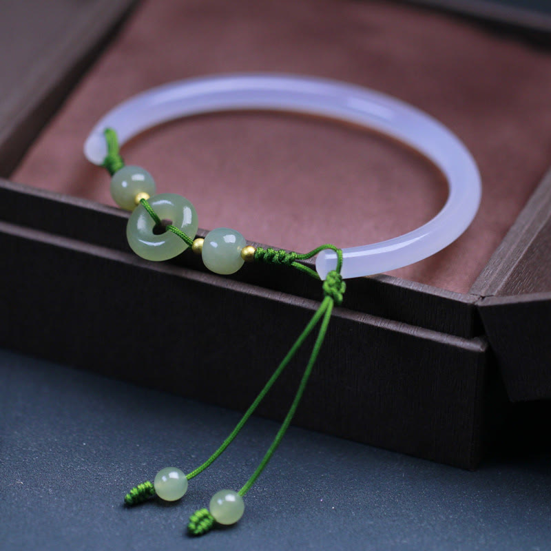 14–17 cm großes Armband mit Peace-Schnalle aus weißem Achat und Hetian-Jade