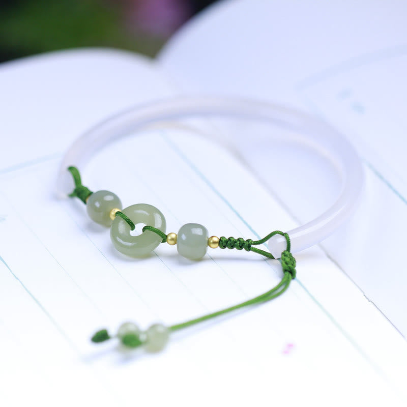 14–17 cm großes Armband mit Peace-Schnalle aus weißem Achat und Hetian-Jade