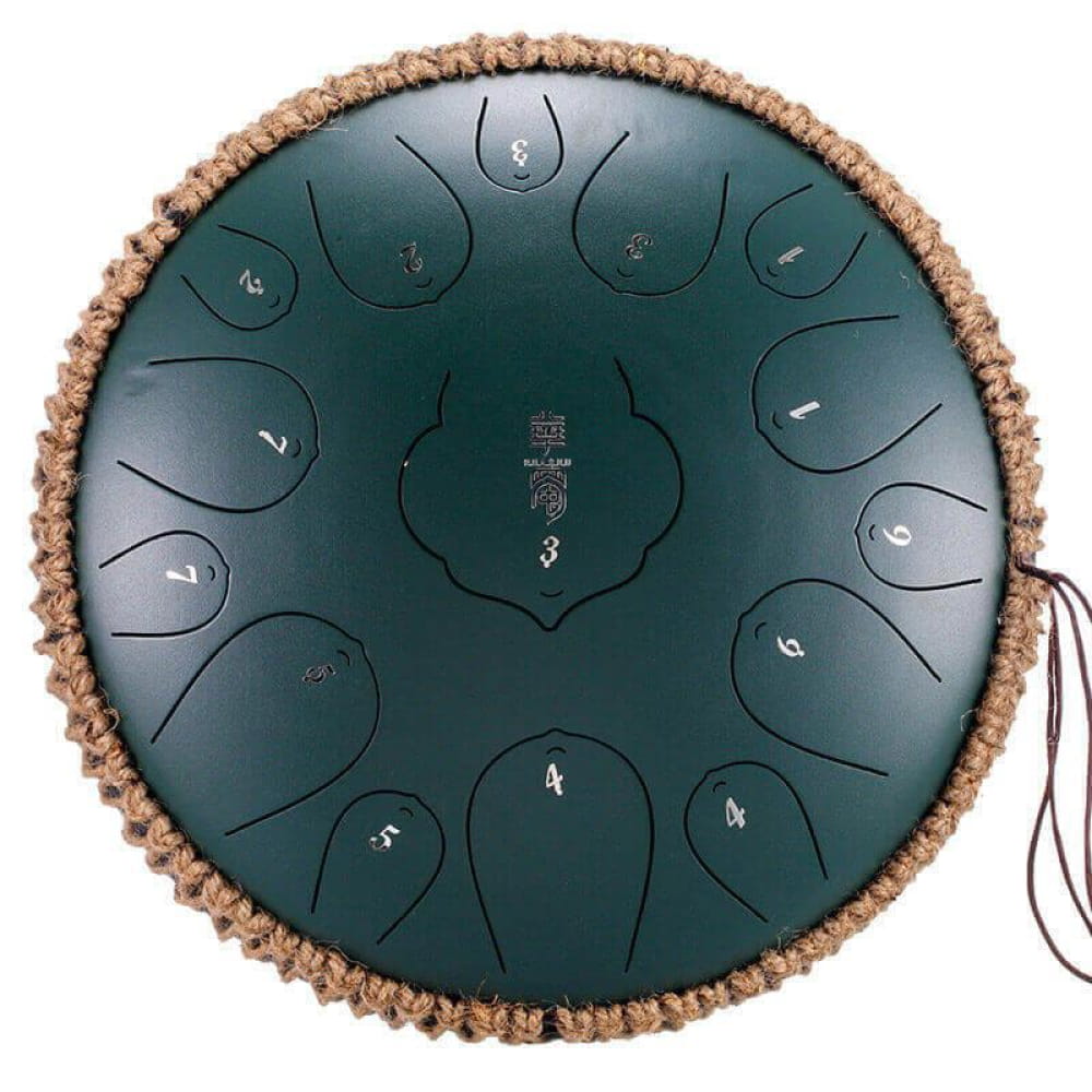 14 Inch Carbon Steel Tongue Drum 15 Notes D Key - 14 Inches/15 Notes (D Major) / Dark Green / Dark