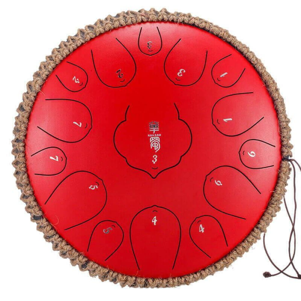 14 Inch Carbon Steel Tongue Drum 15 Notes D Key - 14 Inches/15 Notes (D Major) / Red / Red Steel