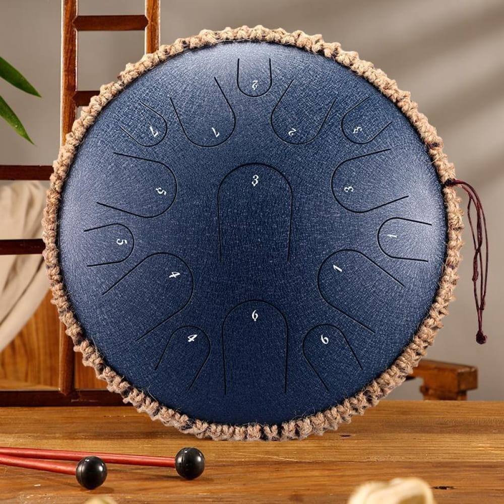 14’ Titanium Steel Tongue Drum 15 Notes in D & C Major - 14 Inches/15 Notes (D Major) / Navy Blue