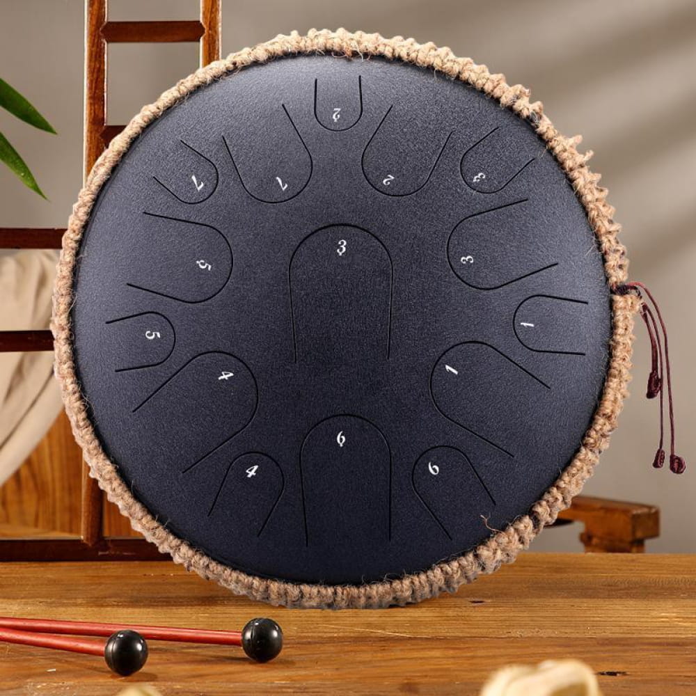 14’ Titanium Steel Tongue Drum 15 Notes in D & C Major - 14 Inches/15 Notes (D Major) / Obsidian