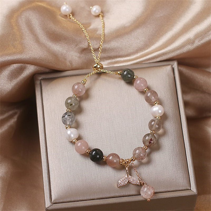 Strawberry Quartz Rutilated Quartz Healing Bracelet 8mm Beads