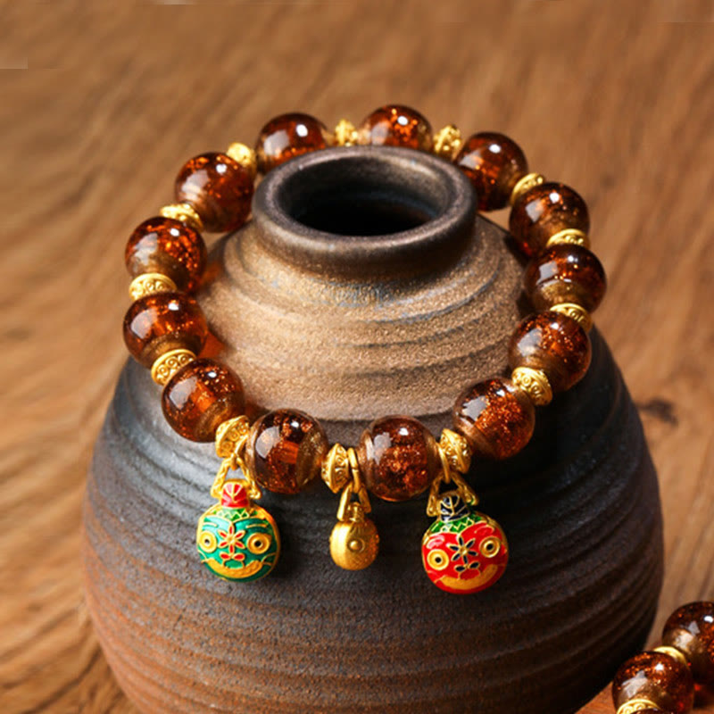 Gold Swallowing Beast Liuli Glass Bead Spiritual Bracelet 12mm